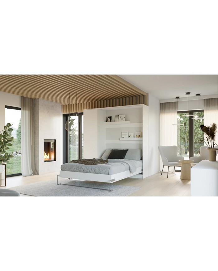 Lit escamotable vertical 160×200 cm blanc | Gain de place