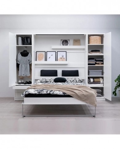 Lit escamotable vertical 160×200 cm blanc | Gain de place