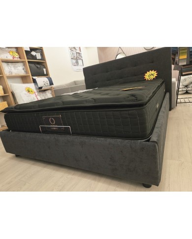 Lit sommier coffre intégré avec revêtement tissu noir 160x200 cm GLORIOUS