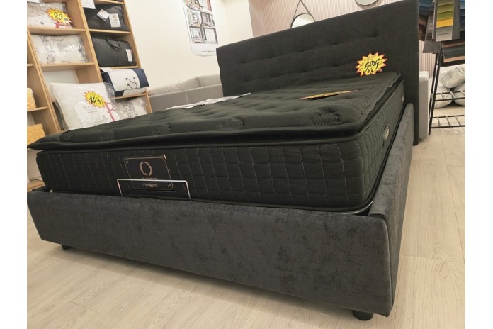 Lit sommier coffre intégré avec revêtement tissu noir 160x200 cm GLORIOUS