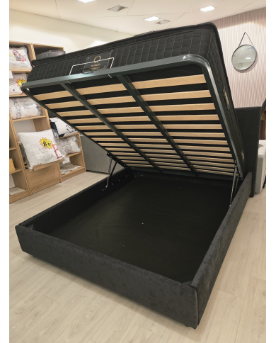 Lit sommier coffre intégré avec revêtement tissu noir 160x200 cm GLORIOUS