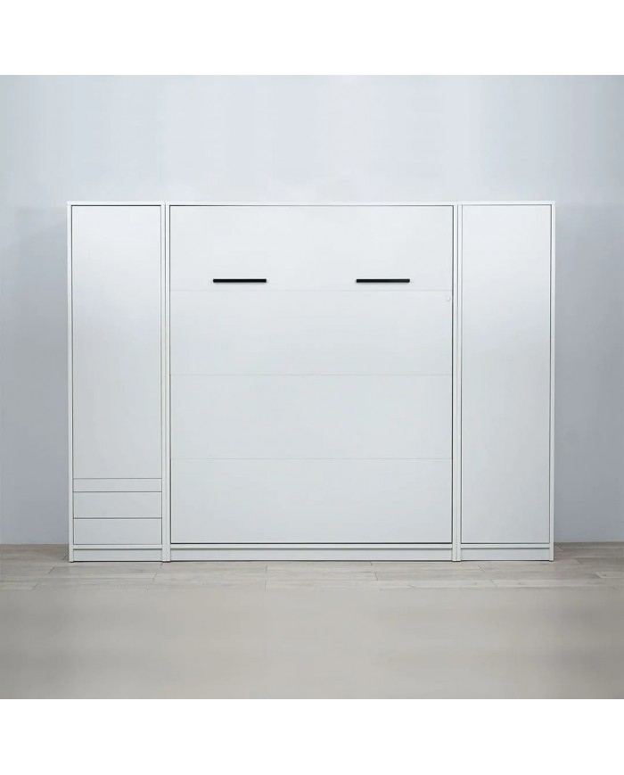Lit escamotable vertical 160×200 cm blanc | Gain de place