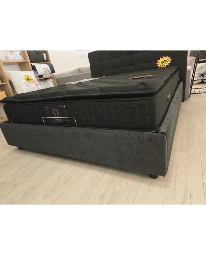 Lit sommier coffre intégré avec revêtement tissu noir 160x200 cm GLORIOUS