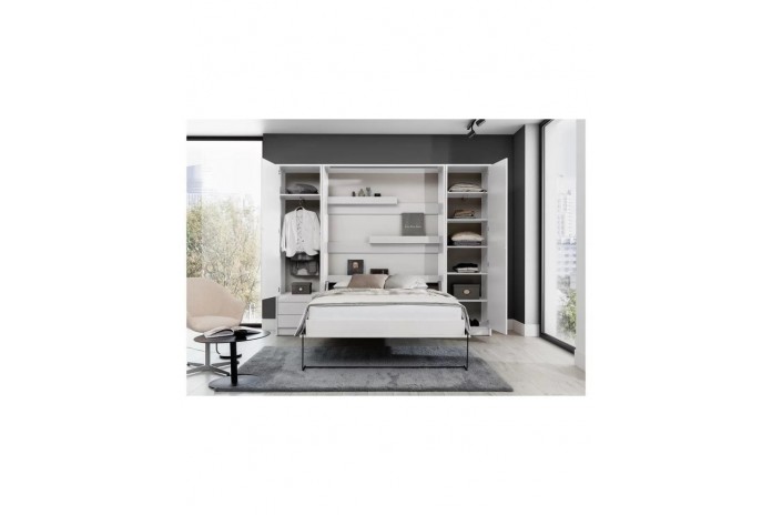 Lit escamotable vertical 160×200 cm blanc | Gain de place
