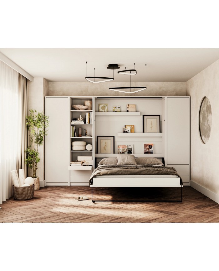 Lit escamotable vertical 160×200 cm blanc | Gain de place
