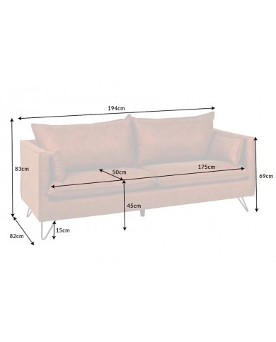 Canapé DAKOTA 195 cm – Microfibre marron antique, style rétro vintage avec pieds épingle design