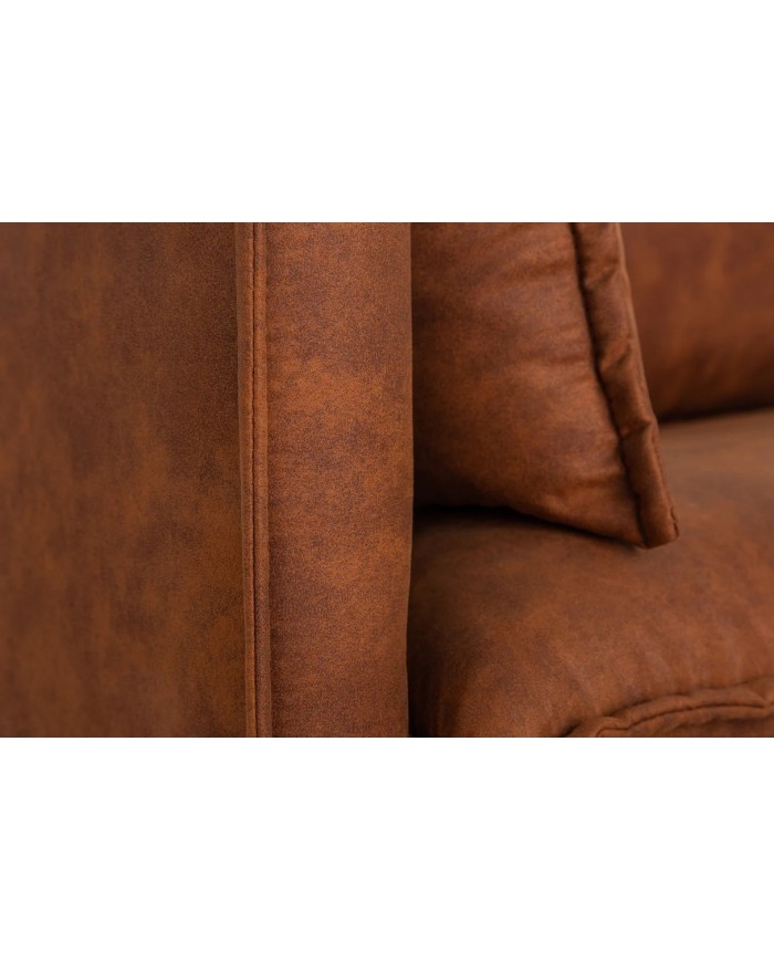 Canapé DAKOTA 195 cm – Microfibre marron antique, style rétro vintage avec pieds épingle design