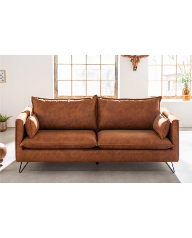 Canapé DAKOTA 195 cm – Microfibre marron antique, style rétro vintage avec pieds épingle design