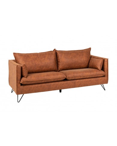 Canapé DAKOTA 195 cm – Microfibre marron antique, style rétro vintage avec pieds épingle design