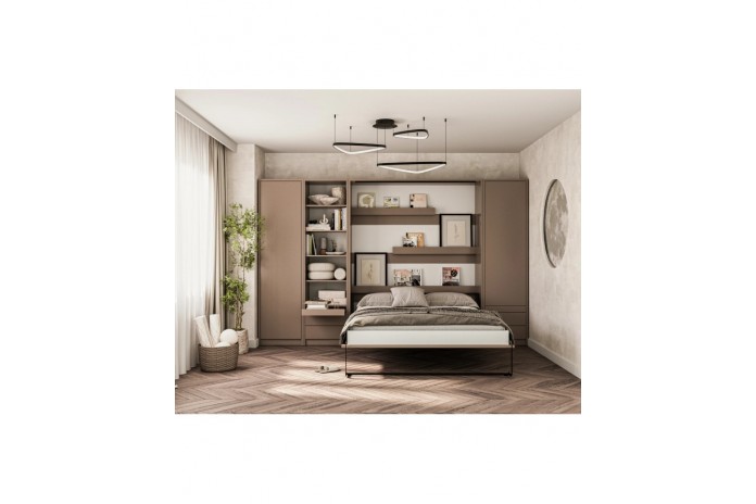 Lit escamotable vertical 160×200 cm taupe DELUXE | Mobili & Co