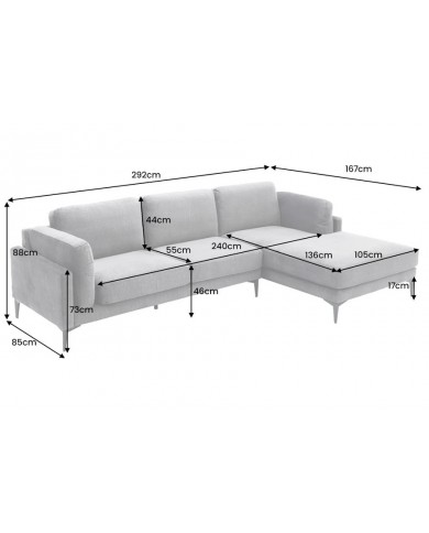 Canapé d'angle BROOKLYN 295 cm - Velours gris foncé avec angle droit, style contemporain & confort XL