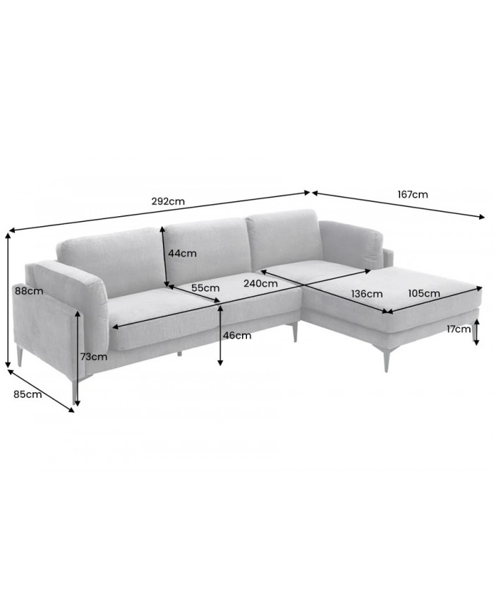 Canapé d'angle BROOKLYN 295 cm - Velours gris foncé avec angle droit, style contemporain & confort XL