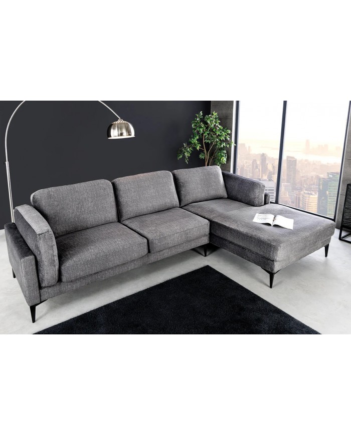 Canapé d'angle BROOKLYN 295 cm - Velours gris foncé avec angle droit, style contemporain & confort XL