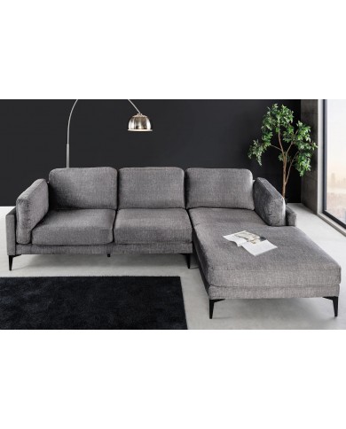Canapé d'angle BROOKLYN 295 cm - Velours gris foncé avec angle droit, style contemporain & confort XL