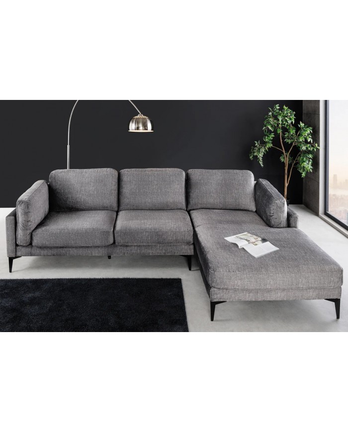 Canapé d'angle BROOKLYN 295 cm - Velours gris foncé avec angle droit, style contemporain & confort XL
