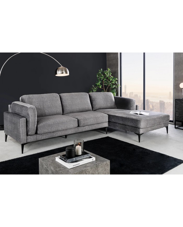 Canapé d'angle BROOKLYN 295 cm - Velours gris foncé avec angle droit, style contemporain & confort XL