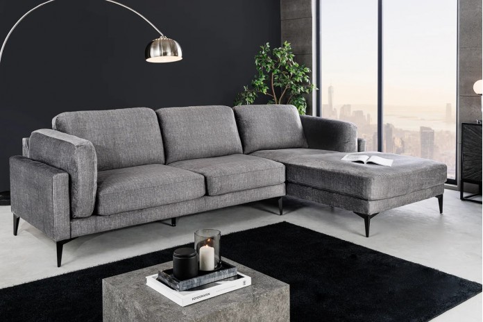 Canapé d'angle BROOKLYN 295 cm - Velours gris foncé avec angle droit, style contemporain & confort XL