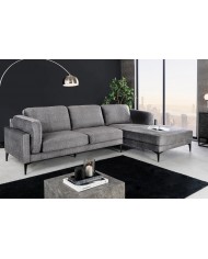 Canapé d'angle BROOKLYN 295 cm - Velours gris foncé avec angle droit, style contemporain & confort XL
