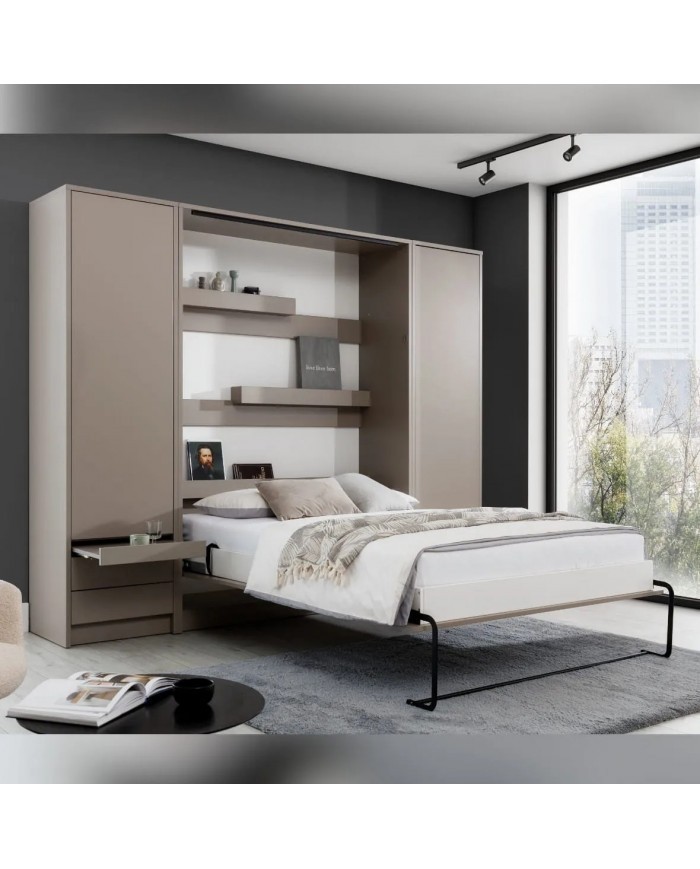 Lit escamotable vertical 160×200 cm taupe DELUXE | Mobili & Co