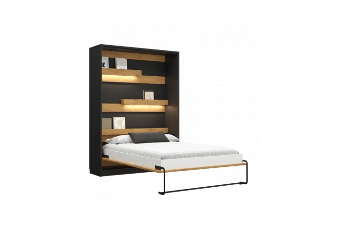 Lit escamotable vertical 160×200 chêne & noir | DELUXE Mobili & Co