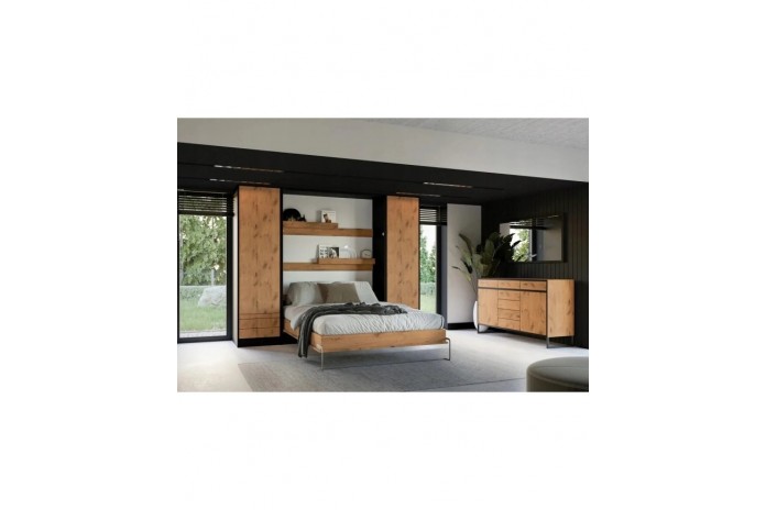 Lit escamotable vertical 160×200 chêne & noir | DELUXE Mobili & Co