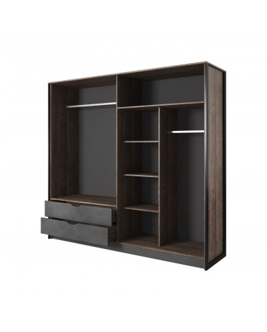 Armoire penderie étagères 4 portes 2 tiroirs miroir et LEDs 220 cm HAVEN