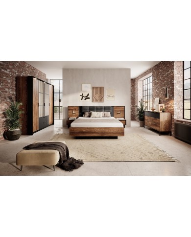 Armoire penderie étagères 4 portes et 2 tiroirs avec miroirs et LEDs 220 cm - Milton