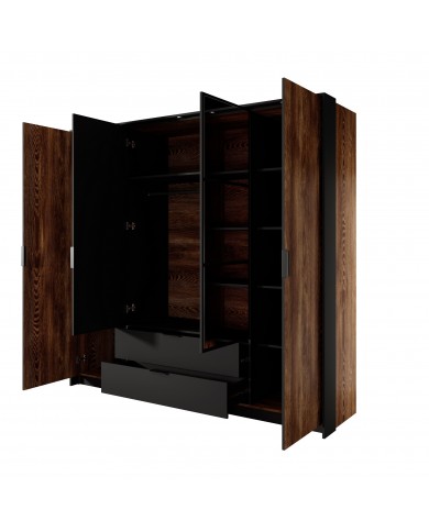 Armoire penderie étagères 4 portes et 2 tiroirs avec miroirs et LEDs 220 cm - Milton