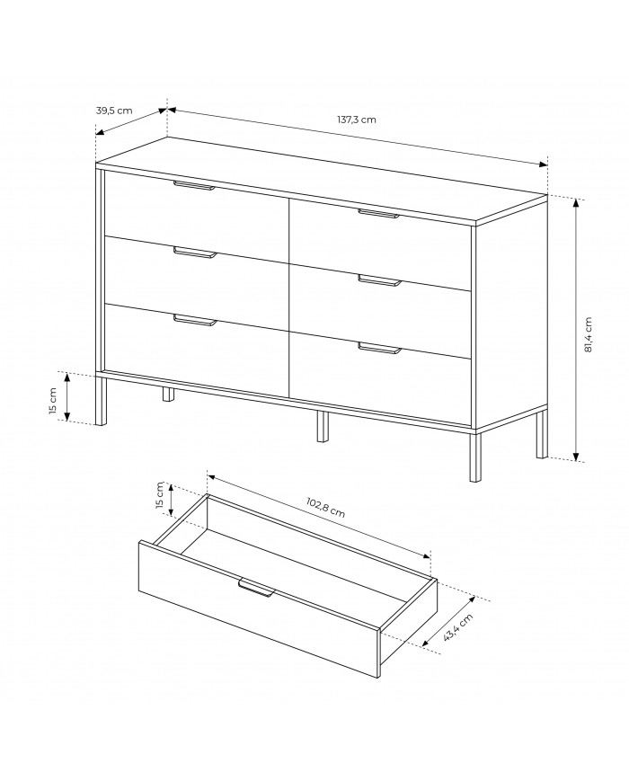 Commode 6 tiroirs 138 cm MILTON