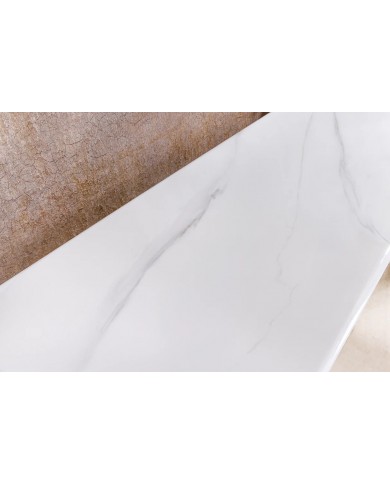 Console 140cm en céramique plateau en marbre blanc avec cadre doré CELENIA