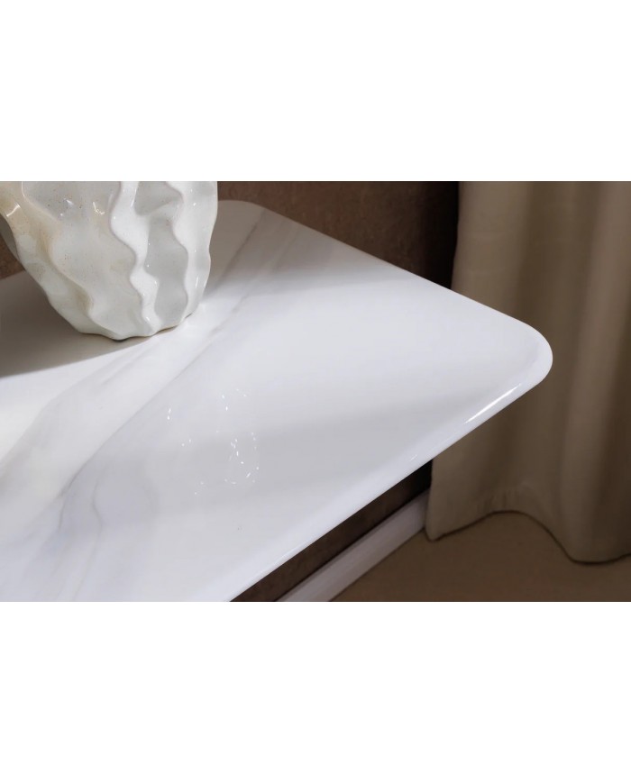 Console 140cm en céramique plateau en marbre blanc avec cadre doré CELENIA