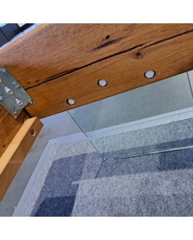 Lit chêne massif sauvage huilé - Pieds verre trempé design - tête de lit matelassée -