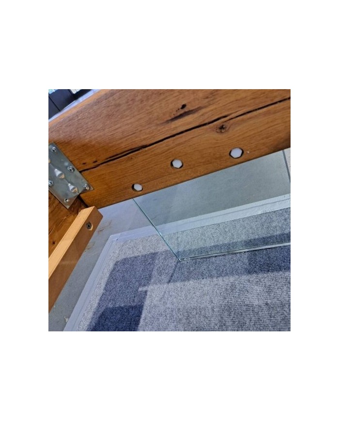 Lit chêne massif sauvage huilé - Pieds verre trempé design - tête de lit matelassée -
