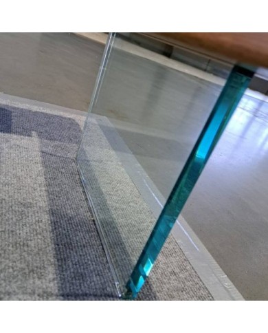 Lit chêne massif sauvage huilé - Pieds verre trempé design - tête de lit matelassée -