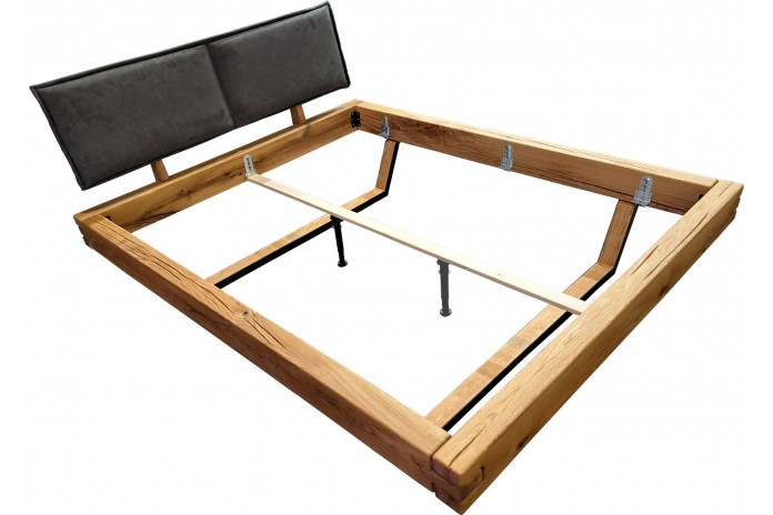 Lit chene massif sauvage huilé - Pieds métal - tète de lit matelassée -  POUR LES AMATEURS DE MOBILIER D’EXCEPTION.