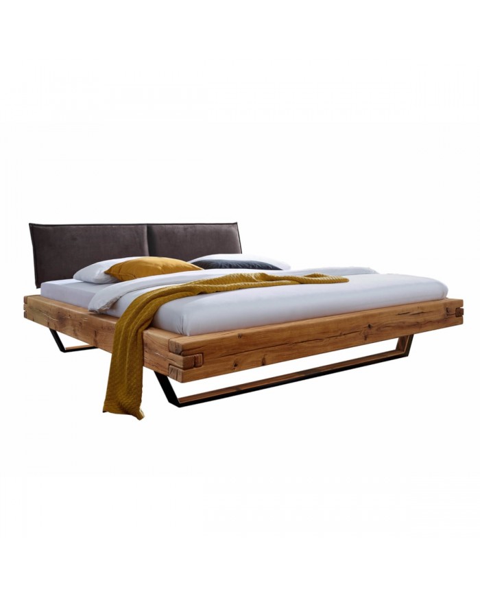Lit chene massif sauvage huilé - Pieds métal - tète de lit matelassée -  POUR LES AMATEURS DE MOBILIER D’EXCEPTION.