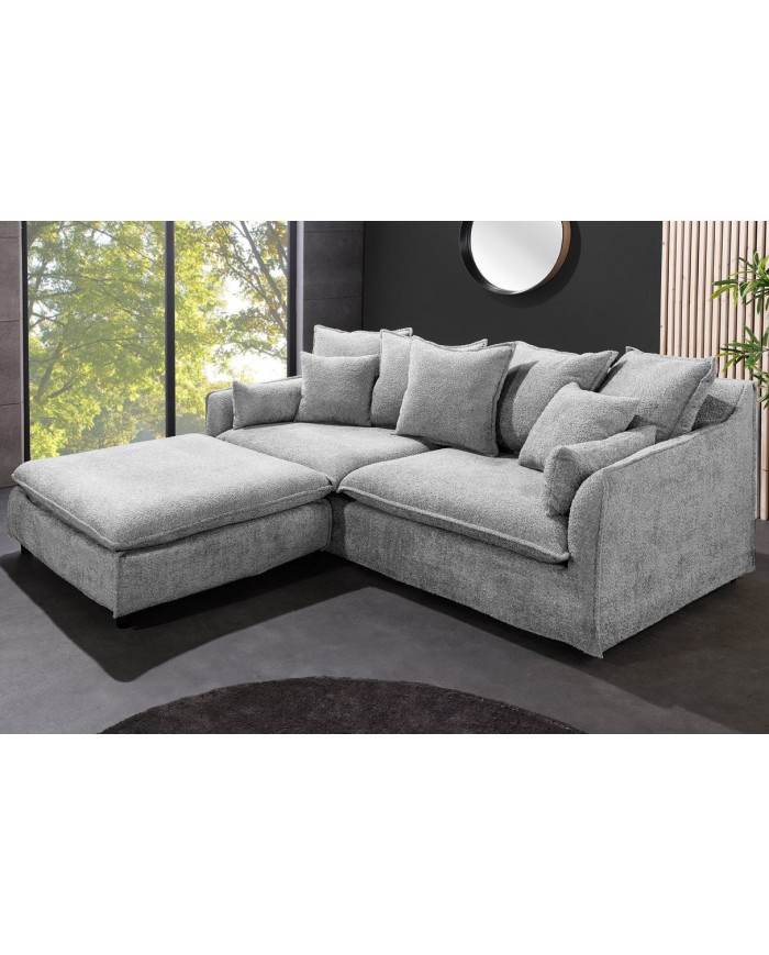 Canapé 3 places 200 cm en tissu bouclé gris CELESTIA - Déhoussable, confort à ressorts