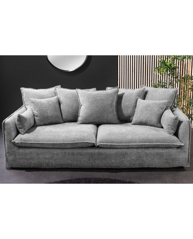 Canapé 3 places 200 cm en tissu bouclé gris CELESTIA - Déhoussable, confort à ressorts