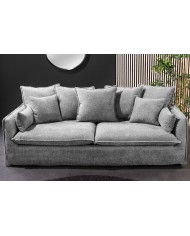 Canapé 3 places 200 cm en tissu bouclé gris CELESTIA - Déhoussable, confort à ressorts