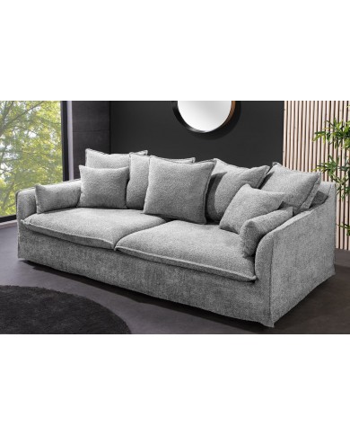 Canapé 3 places 200 cm en tissu bouclé gris CELESTIA - Déhoussable, confort à ressorts