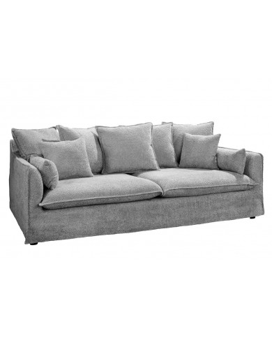 Canapé 3 places 200 cm en tissu bouclé gris CELESTIA - Déhoussable, confort à ressorts
