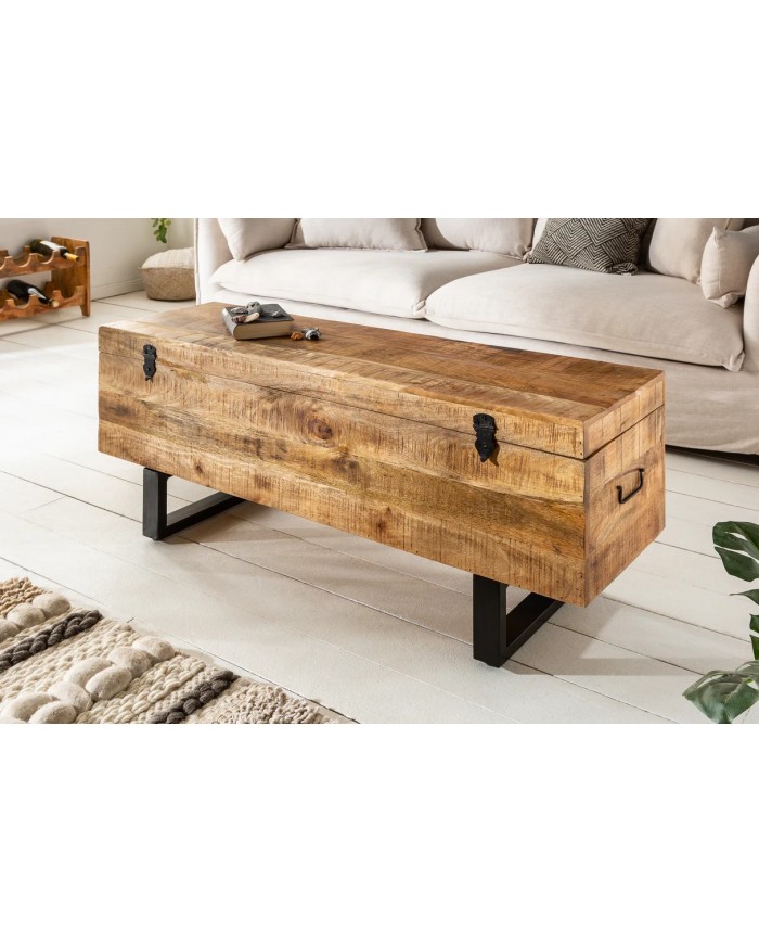 BANC RACK "IRONWOOD 115" –   Acier brut & bois massif de manguier – Design 100 % authentique