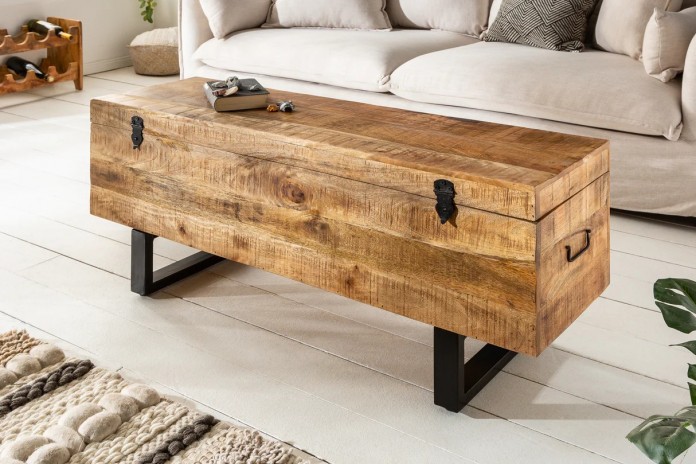 BANC RACK "IRONWOOD 115" –   Acier brut & bois massif de manguier – Design 100 % authentique