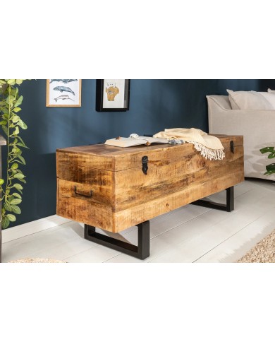 BANC RACK "IRONWOOD 115" –   Acier brut & bois massif de manguier – Design 100 % authentique