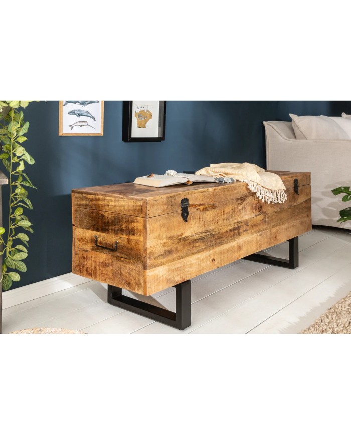 BANC RACK "IRONWOOD 115" –   Acier brut & bois massif de manguier – Design 100 % authentique