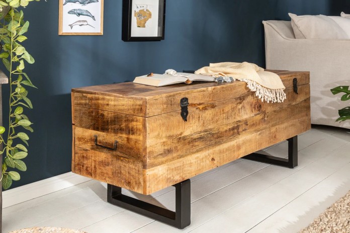 BANC RACK "IRONWOOD 115" –   Acier brut & bois massif de manguier – Design 100 % authentique