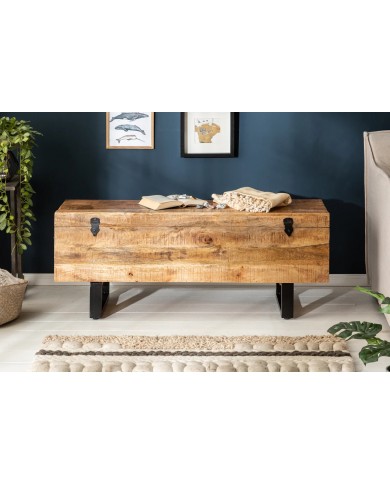 BANC RACK "IRONWOOD 115" –   Acier brut & bois massif de manguier – Design 100 % authentique