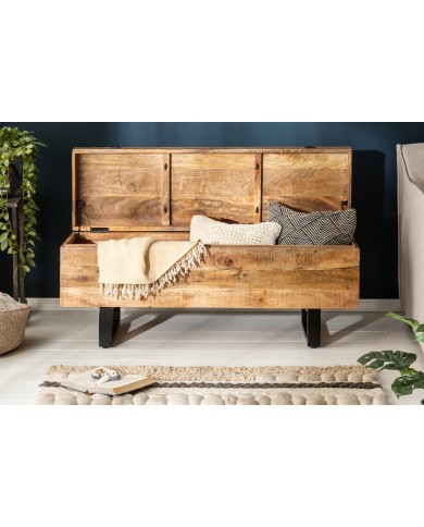 BANC RACK "IRONWOOD 115" –   Acier brut & bois massif de manguier – Design 100 % authentique