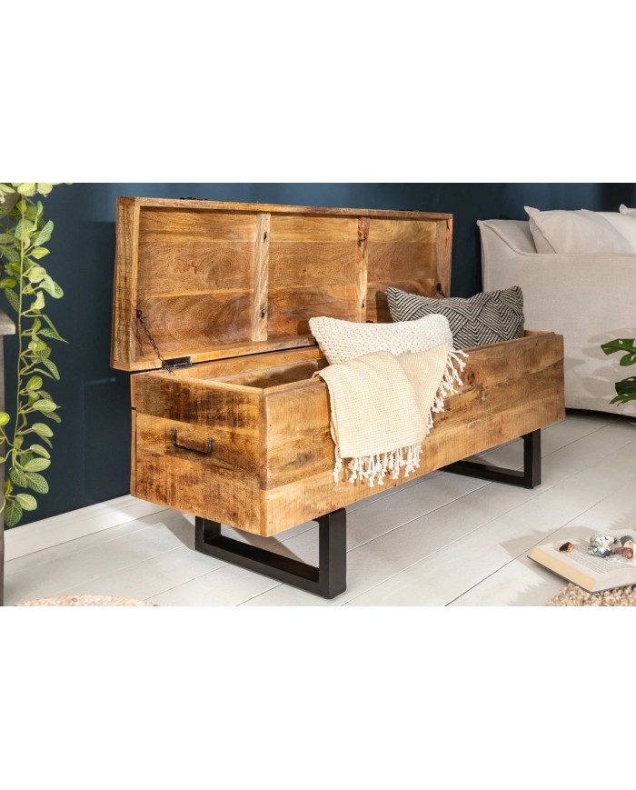 BANC RACK "IRONWOOD 115" –   Acier brut & bois massif de manguier – Design 100 % authentique