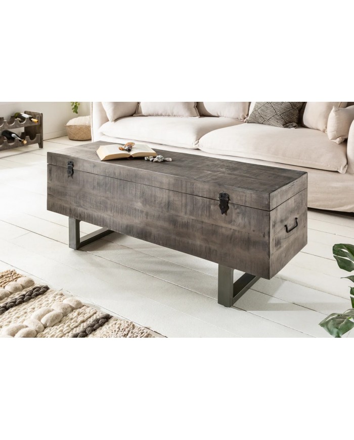 BANC RACK "IRONWOOD 125" –   Acier brut & bois massif Acacia gris – Design 100 % authentique